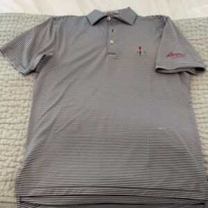 Peter Millar Black and White Striped Polo Shirt- Sea Island